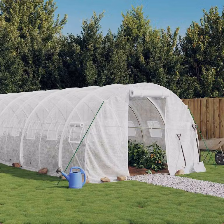 Serra vidaXL con telaio in acciaio galvanizzato bianco e copertura in policarbonato, L 10 m x P 3 m x H 2 m