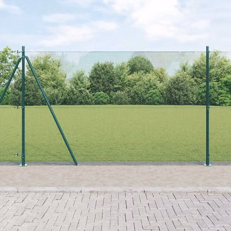 Recinzione metallica saldata vidaXL con base in cemento e palo verde, L: 25 m, H: 1,6 m