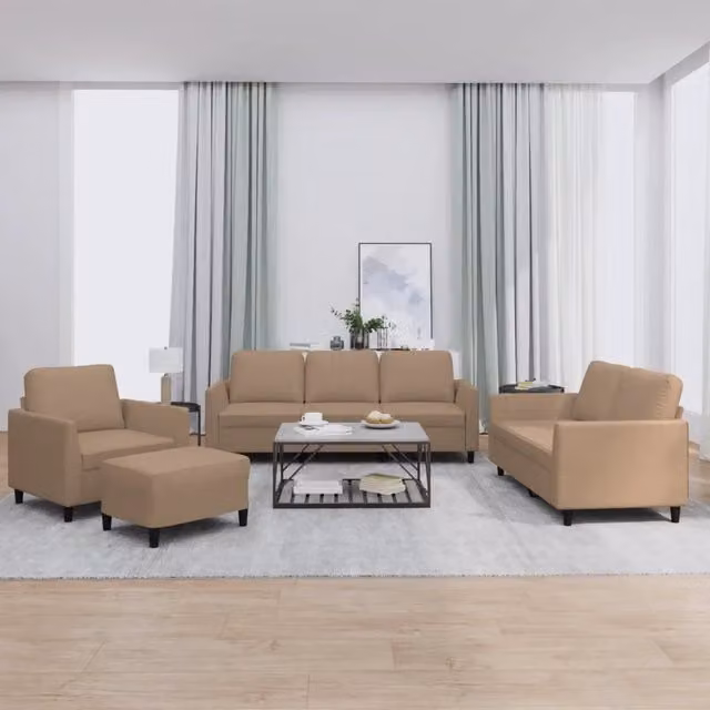 vidaXL Set di Divani 4 pz Moderno in Similpelle con Cuscini, 1 Divano a 3 posti, 1 Divano a 2 posti e 2 Pouf, Beige e Marrone