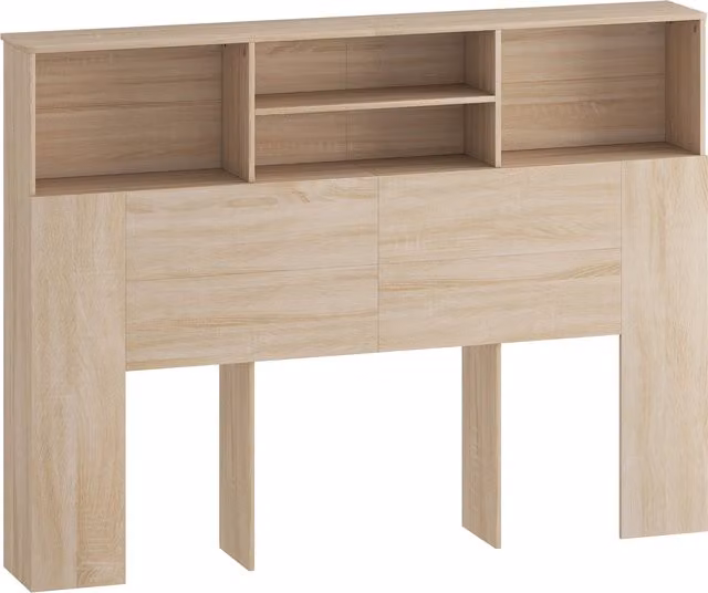 Testiera Letto HOMCOM con 4 Scomparti Aperti e Mensole Integrate, Legno Naturale, L 140 x P 19 x H 103,5 cm