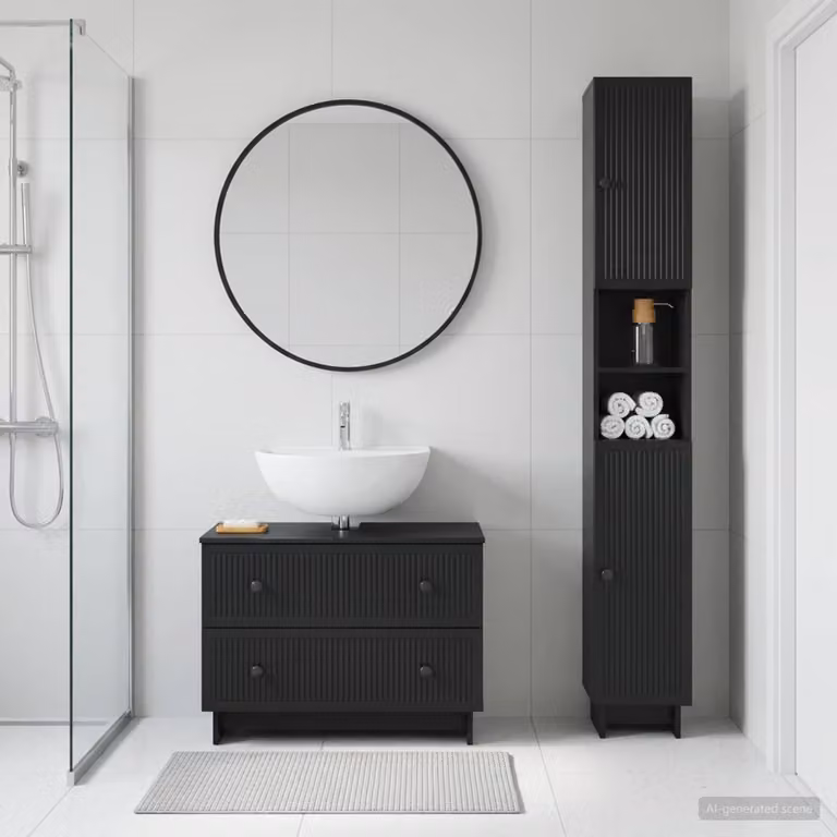 Set di mobili da bagno vidaXL EDE composto da 2 pezzi, vanità e pensile, colore nero opaco, in MDF