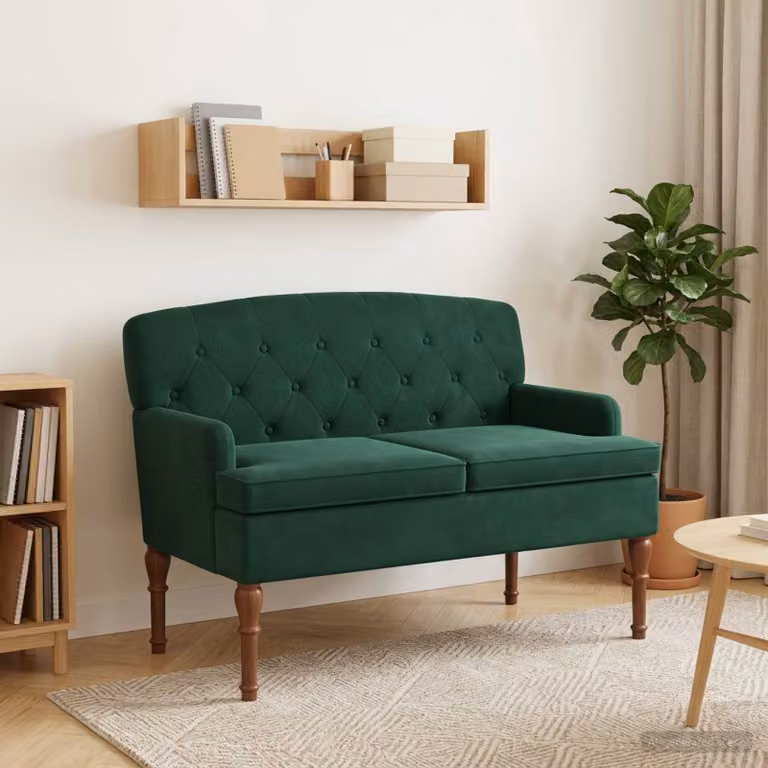 Loveseat Chesterfield vidaXL in Velluto Verde con Seduta Imbottita e Coperture Rimovibili L: 111 cm, P: 65 cm, H: 79 cm