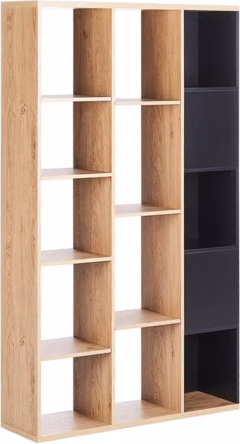 Libreria Beliani a 5 piani in MDF nero e legno chiaro, stile moderno minimalista per soggiorno o camera da letto, L: 99 cm, P: 26 cm, H: 175 cm