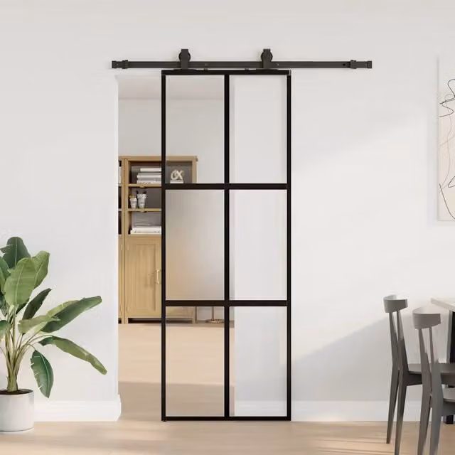 Porta Scorrevole VIDAXL in Vetro Temperato Trasparente con Ferramenta Nera L: 76 cm, H: 205 cm