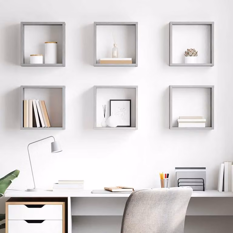 Set di 6 mensole a cubo vidaXL da parete in stile moderno, colore grigio, L 30 x P 15 x H 30 cm