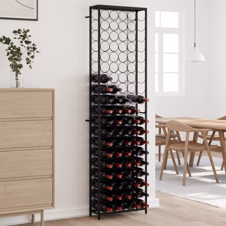 Portavini vidaXL per 95 bottiglie in metallo nero L: 54 cm, P: 18 cm, H: 200 cm