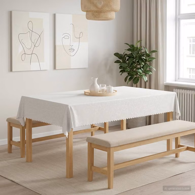 Set di 5 tovaglie rettangolari vidaXL in poliestere jacquard bianche, idrorepellenti e lavabili in lavatrice, L: 110 cm x P: 160 cm