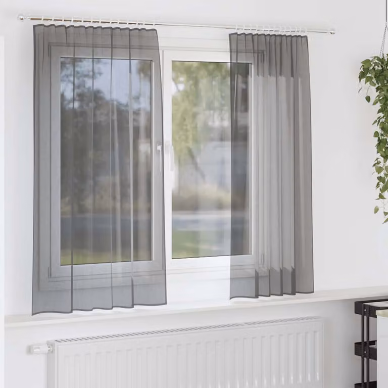 Set di 2 tende in voile semi-trasparenti vidaXL con tasche per asta, colore grigio, L: 140 cm x H: 175 cm