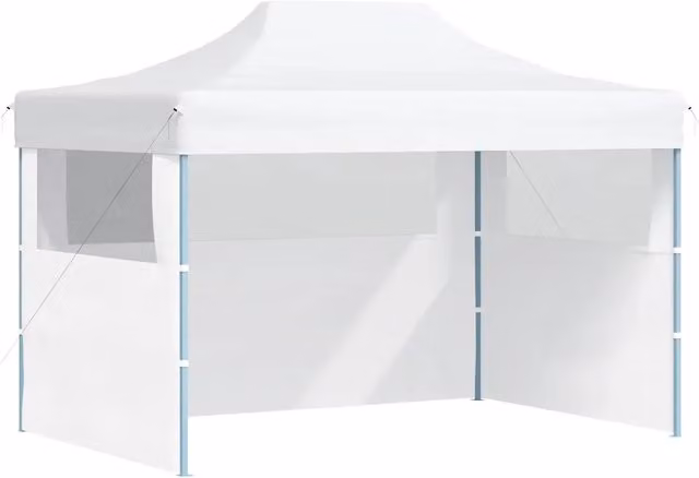 Gazebo Pergolato Professionale Pieghevole con 3 Pareti in Acciaio e PVC Bianco L: 410 cm, P: 280 cm, H: 315 cm