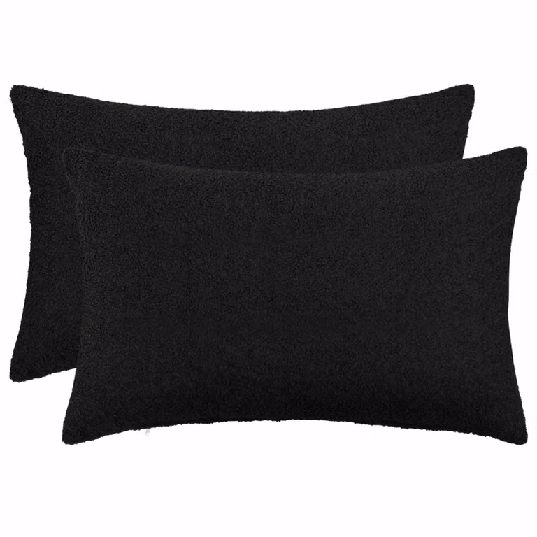 Set di 2 federe vidaXL HEERLEN in tessuto bouclé nero, L 50 cm x P 30 cm