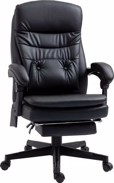 Poltrona da Ufficio Executive Aosom con Massaggio Vibrante, Poggiapiedi e Porta USB, Rivestimento in Similpelle Nero