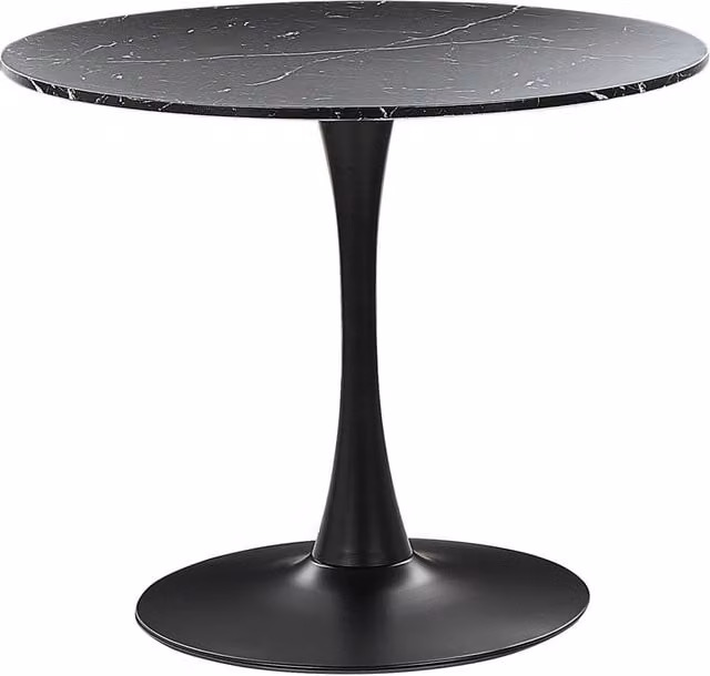 Tavolo da pranzo rotondo Beliani in stile industriale con piano in MDF nero e base in metallo, Diametro: 90 cm, Altezza: 74 cm