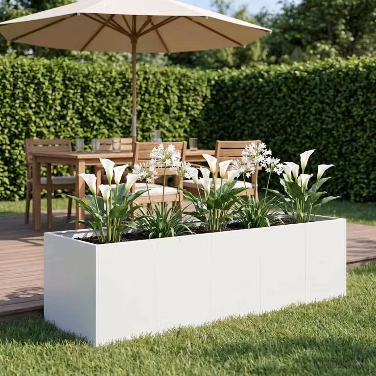 vidaXL Vaso da giardino in metallo Bianco L: 200 cm, P: 80 cm, H: 60 cm