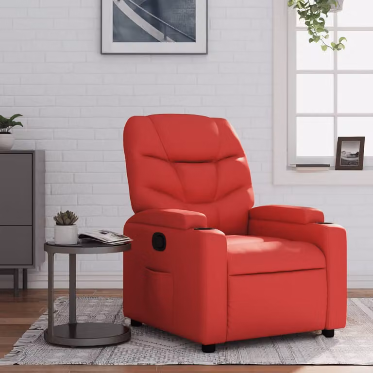 Poltrona Reclinabile Relax vidaXL in Similpelle Rossa con Braccioli e Struttura in Metallo e Legno