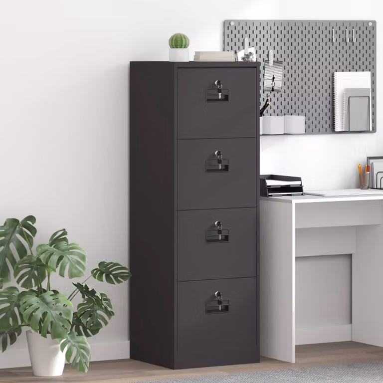 Armadio per file vidaXL in metallo nero con cassetti e ripiani regolabili, stile industrial, L: 45,5 cm, P: 42 cm, H: 139 cm