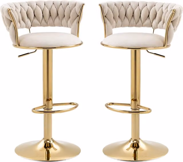 Set di 2 Sgabelli da Bar Gomyway in Velluto Bianco con Rotazione a 360° e Altezza Regolabile