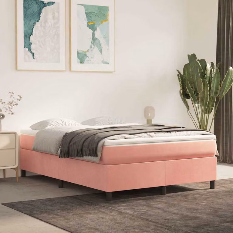 vidaXL Letto Ibrido con Materasso e Struttura in Velluto Rosa e Bianco L: 140 cm, P: 200 cm, H: 203 cm