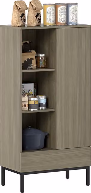 Credenza Moderna HOMCOM per Salotto e Sala da Pranza con Ripiano Regolabile e 3 Scomparti Aperti, Colore Naturale, L: 60 cm, P: 34 cm, H: 121 cm