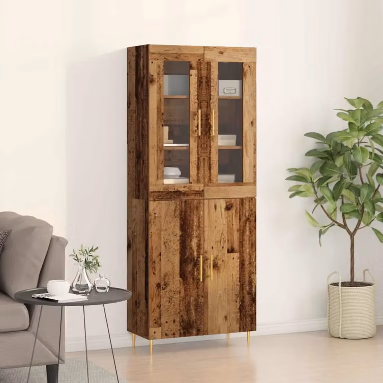 Set di 2 credenze vidaXL in stile moderno con ante in vetro e ripiani interni, colore marrone, L/P/H: 69,5 x 34 x 180 cm
