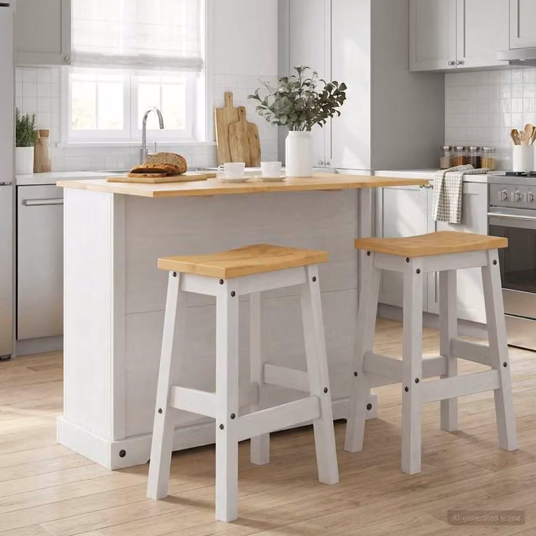 Set isola da cucina vidaXL CORONA in 3 pezzi in legno di pino bianco e cera di miele stile rustico L/P/H: 112,0 x 70,0 x 91,5 cm