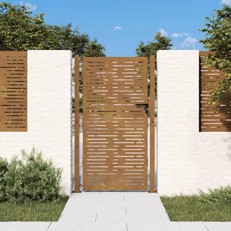 Cancello da giardino vidaXL in acciaio color marrone con design quadrato L: 110 cm, H: 175 cm