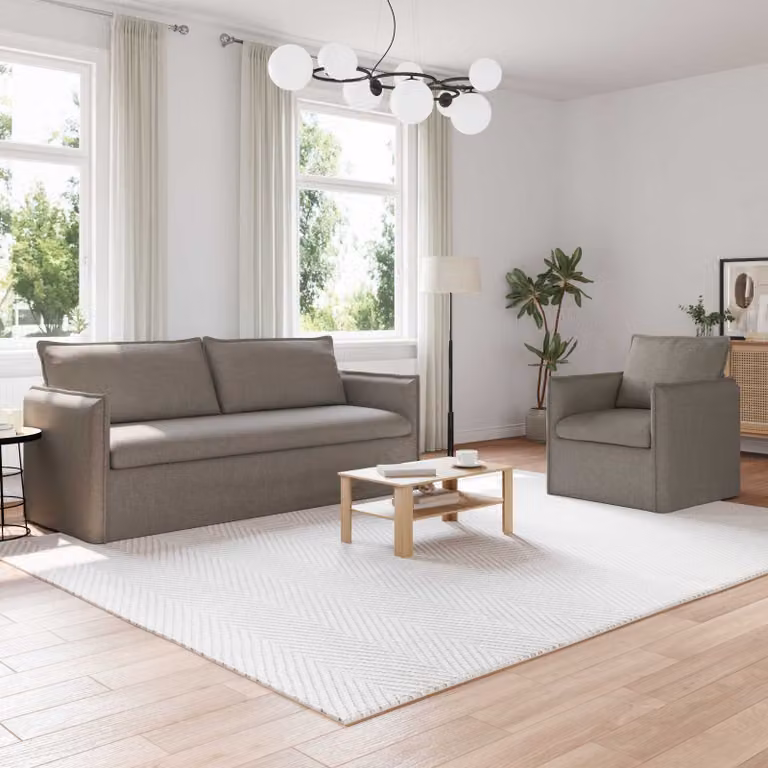 Set di 2 divani vidaXL in tessuto beige e grigio con struttura in metallo e imbottitura in schiuma per soggiorno o camera da letto L: 196 cm, P: 82 cm, H: 85 cm