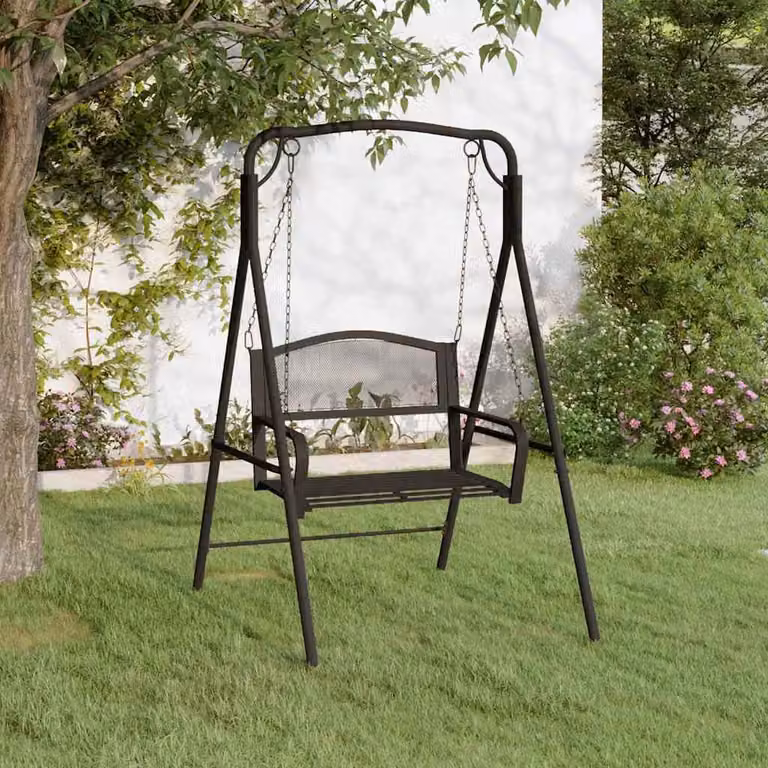 vidaXL Dondolo in Metallo Nero Opaco per Giardino e Terrazzo H: 168 cm, L: 124 cm, P: 117 cm