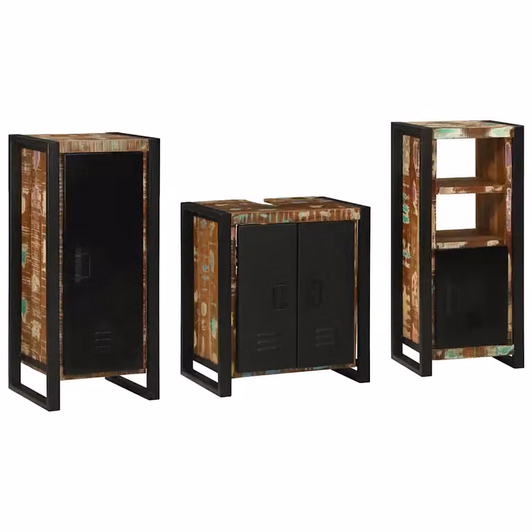 Set di mobili per il bagno moderno vidaXL in legno e metallo, 3 pezzi, multicolore e nero