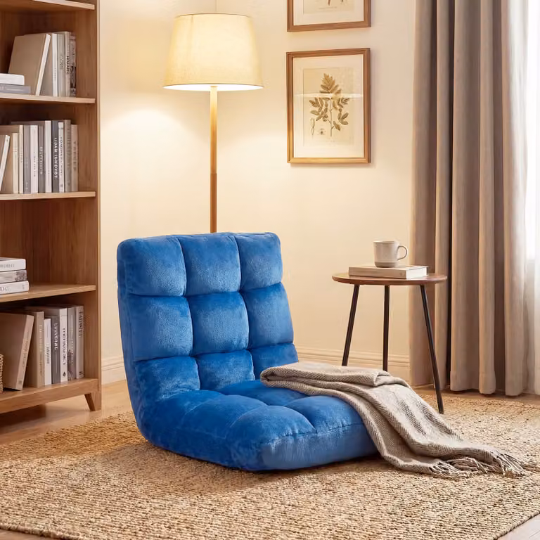 Sedia da pavimento imbottita regolabile in 14 posizioni Costway, Poltrona moderna in tessuto Blu, L: 105 cm, P: 56 cm, H: 15 cm
