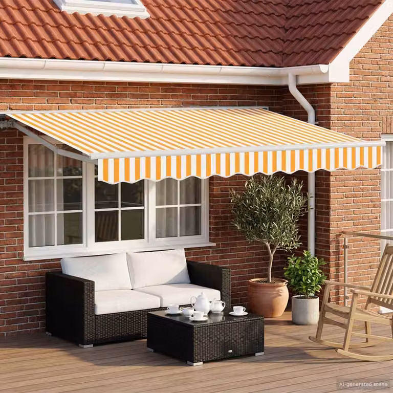 vidaXL Tenda retrattile manuale a semi-cassetta in poliestere Giallo e Bianco, L: 300 cm, P: 250 cm