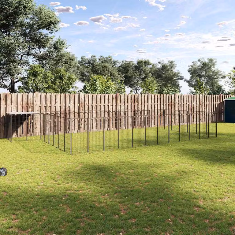 vidaXL Gabbia per Cani in Acciaio Nera e Argento per Giardino