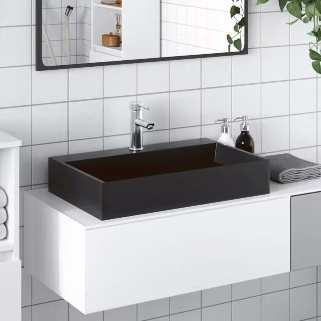 Lavandino da appoggio rettangolare vidaXL in pietra naturale nero opaco L/P/H: 60 x 38 x 11 cm