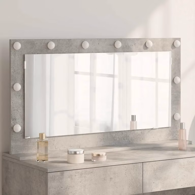 Specchio da vanità rettangolare vidaXL con luce LED, Grigio cemento, L 100 x H 55 x P 18 cm