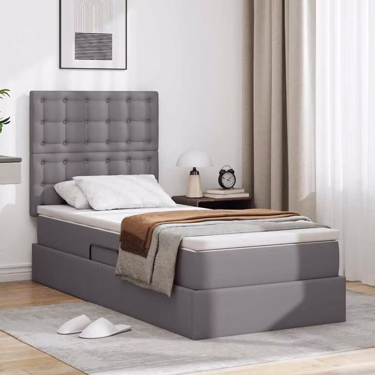 Letto con contenitore vidaXL in pelle sintetica grigia L/P: 90 x 200 cm