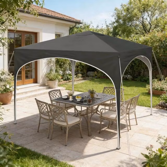 Gazebo da esterno Komhtom in metallo grigio con telo per giardino e veranda L: 300 cm, P: 300 cm, H: 258 cm