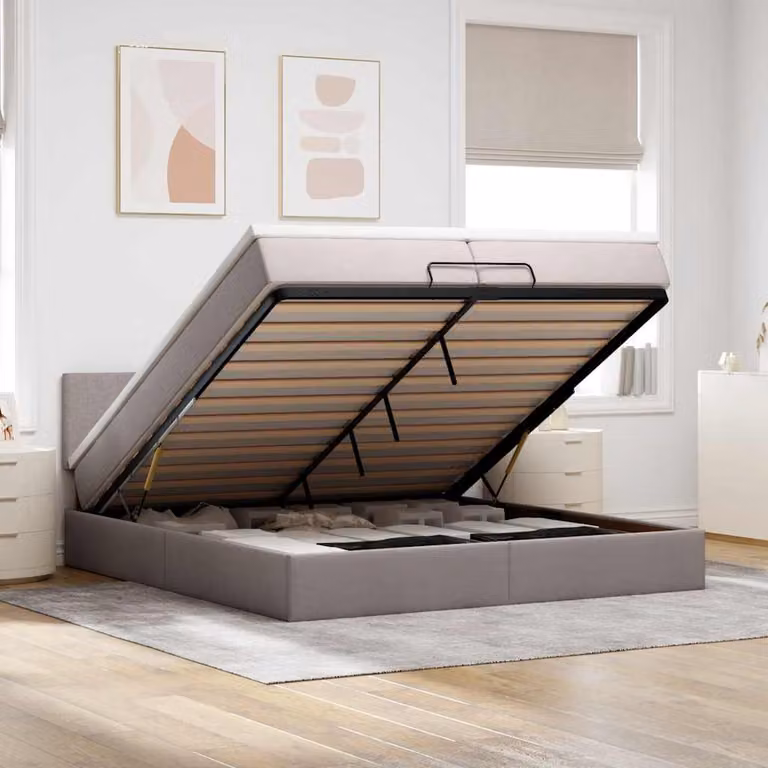 Struttura Letto con Contenitore a Sollevamento vidaXL in Tessuto con Luci Sotto il Letto e Porte USB, L/P: 200 x 200 cm