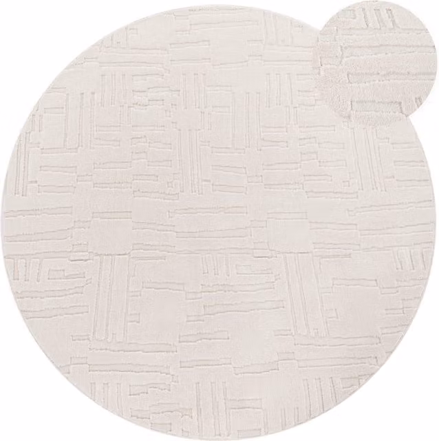 Tappeto rotondo moderno Tokko beige in poliestere con design geometrico scandinavo, Diametro: 160 cm