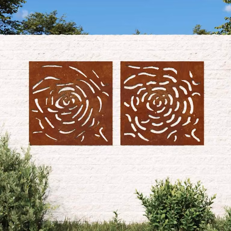 Set di 2 decorazioni da muro per giardino vidaXL in acciaio corten rosa, L 55 cm x P 55 cm