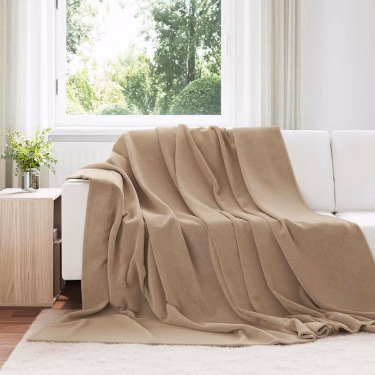 Set di 6 coperte in pile vidaXL color beige, L 240 cm x P 270 cm