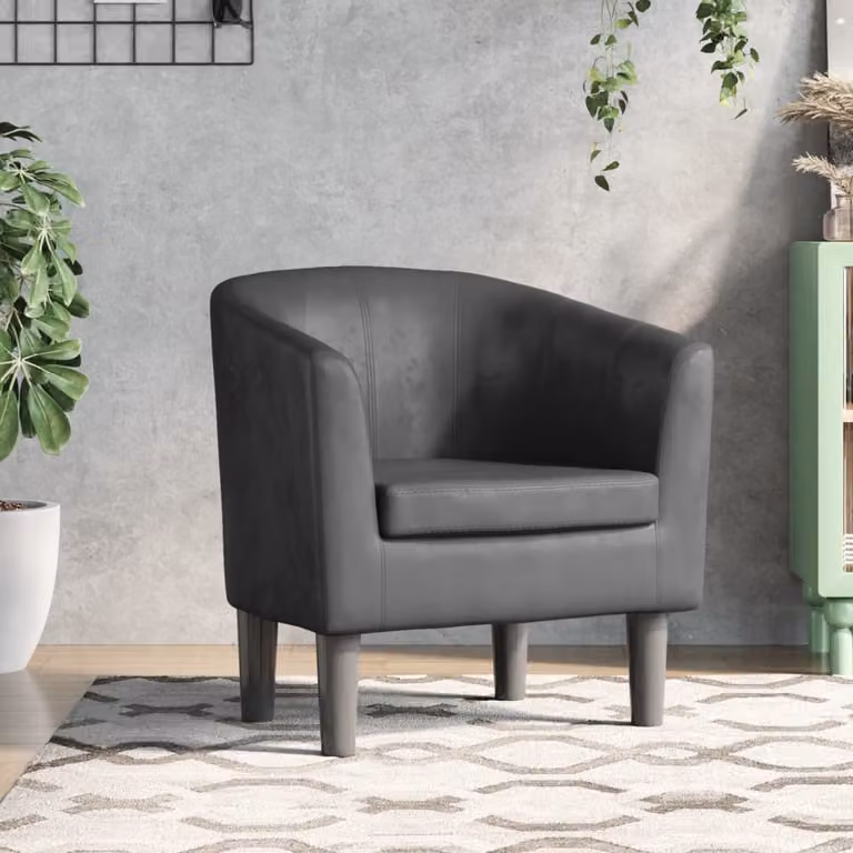 Poltrona Cabriolet moderna vidaXL in similpelle grigia con braccioli e struttura in legno e MDF