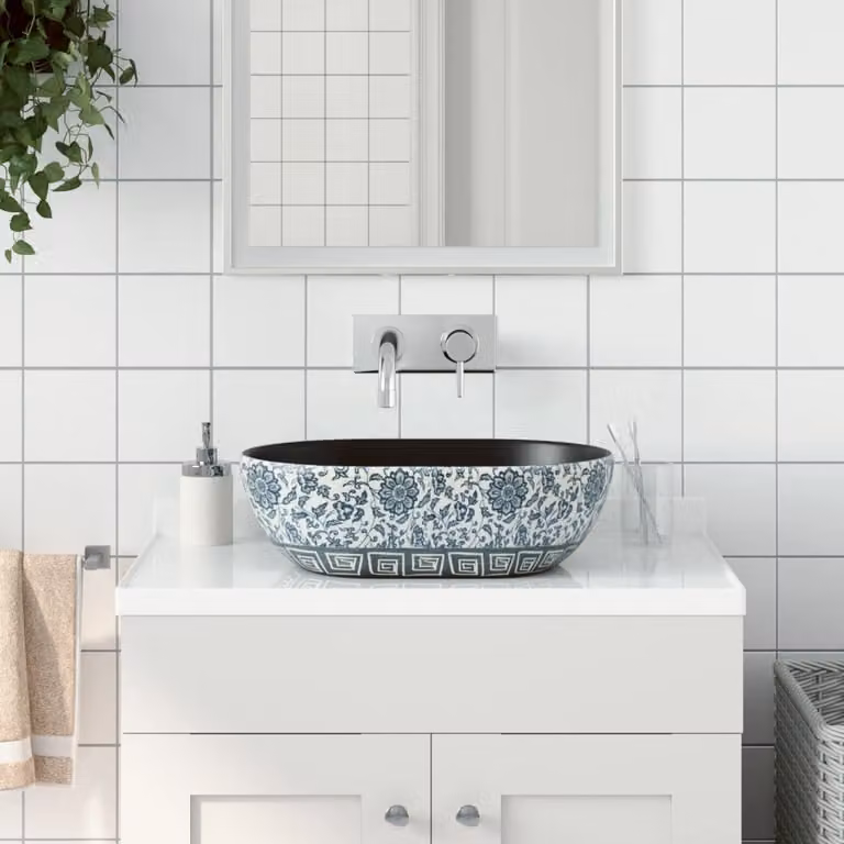 Lavabo da appoggio ovale vidaXL in ceramica nero e blu L: 47 cm, P: 33 cm, H: 13 cm