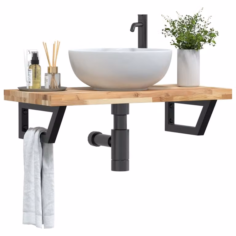 vidaXL Ripiano da parete per lavabo in acciaio e legno di acacia marrone e nero