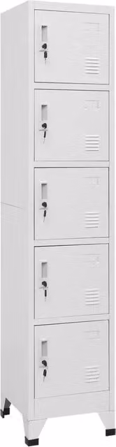 Armadietto moderno HELLOSHOP26 in metallo con 5 ante chiudibili a chiave e ripiani regolabili, grigio chiaro, L/P/H: 38 x 40 x 180 cm
