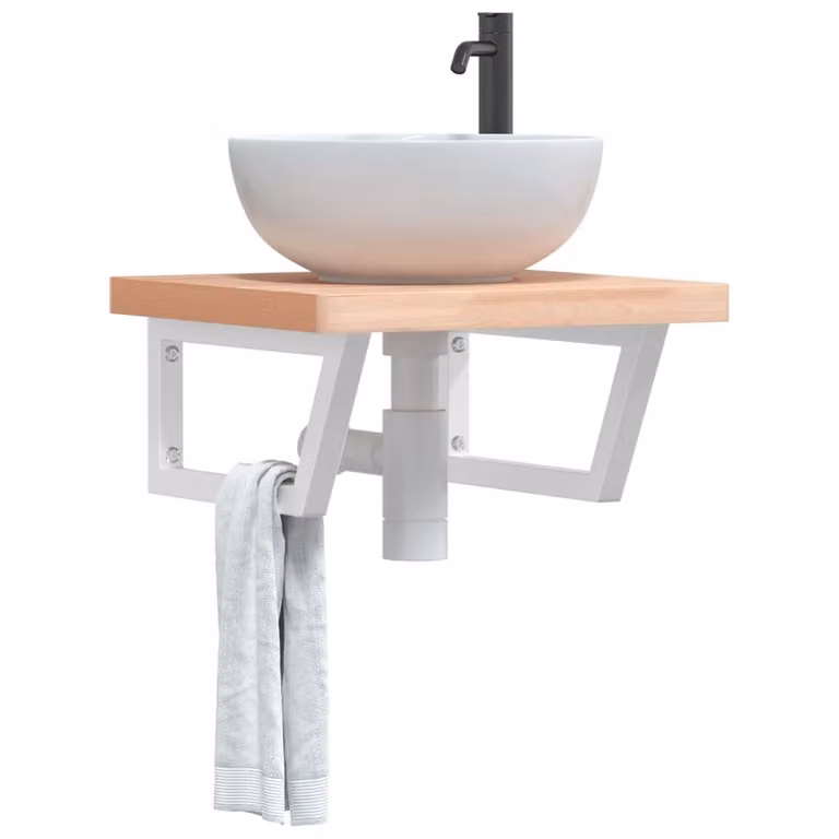 vidaXL Ripiano a Parete per Lavabo in Acciaio e Faggio Naturale Bianco e Marrone