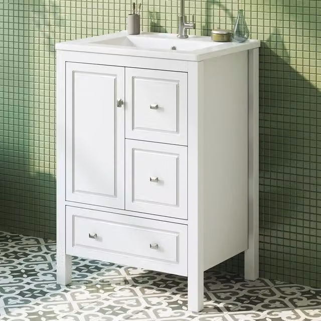 Mobile bagno freestanding WISHDOR bianco con lavabo in ceramica, L: 62 cm, P: 47 cm, H: 90 cm