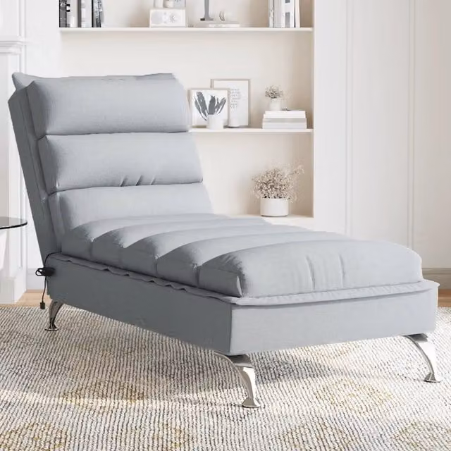 Chaise Longue con Reclinazione Motorizzata vidaXL Grigio Chiaro in Tessuto con Cuscini e Ricarica USB L/P/H: 133.5 x 74.0 x 56.0 cm