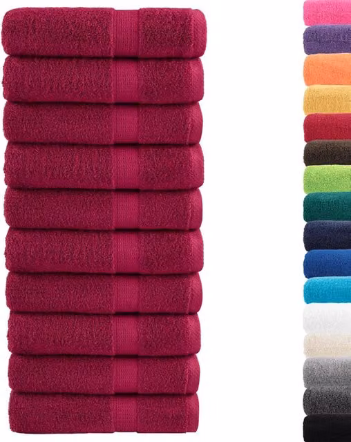Set di 10 asciugamani da bagno vidaXL in cotone spugna rosso, morbidi e con asola per appendere, 100 x 150 cm, 600 g/m²