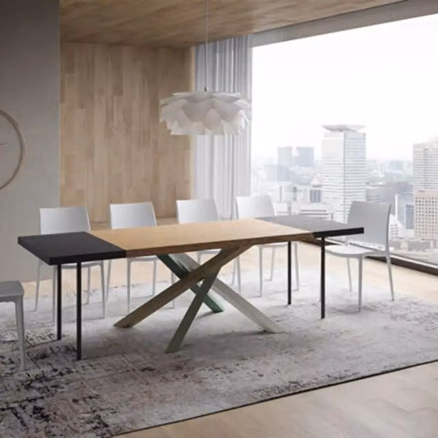 Tavolo allungabile Itamoby in legno di rovere con bordo naturale e gambe a X in metallo, colore antracite e marrone, L: 160-260 cm, P: 90 cm