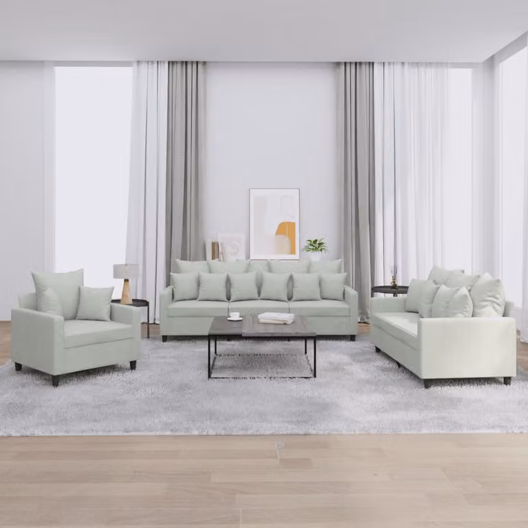 Set di divani 3 pezzi vidaXL in velluto grigio con cuscini per soggiorno moderno
