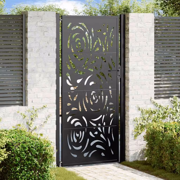 Cancello da giardino singolo vidaXL in acciaio nero con design a fiamma L: 205 cm, H: 110 cm